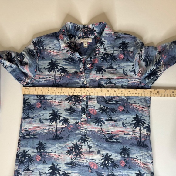 J Crew Tropical Print Popover Shirt Size 4 Blue Sailboats Nautical Preppy Beachy - Picture 8 of 8